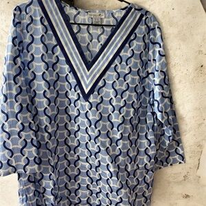Ladies Caribbean Joe Blue and White Tunic Top